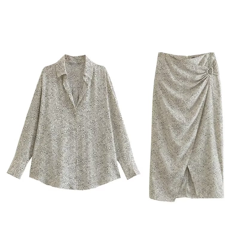 Set Áo Sơ Mi Và Chân Váy Lưng Cao Chất Liệu Satin In Họa Tiết Động Vật Thời Trang Zara 23 2811 730 + Chân Váy Lưng Cao Cho Nữ