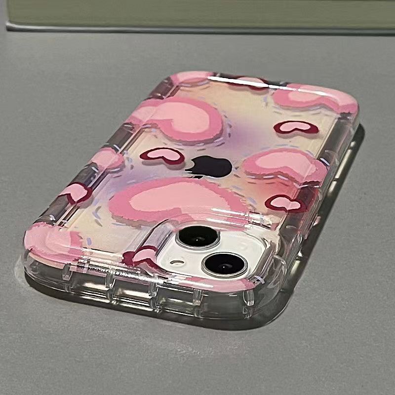 ✅Ốp Điện Thoại Mềm Họa Tiết Trái Tim Lớn Màu Hồng Cho iPhone 14promax 13 11 12 7 8 7P 50