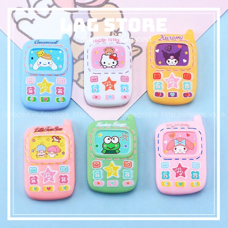 Charm trang trí hình điện thoại nhân vật hoạt hình Sanrio | charm cứng làm slime, deco điện thoại kẹp tóc