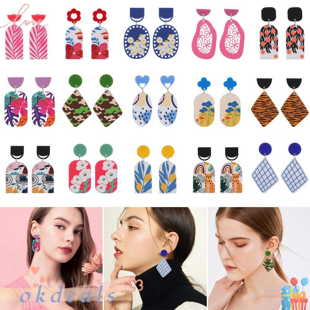 Bông Tai Acrylic Hình Hoa Graffiti Nhẹ Nhàng Cho Nữ