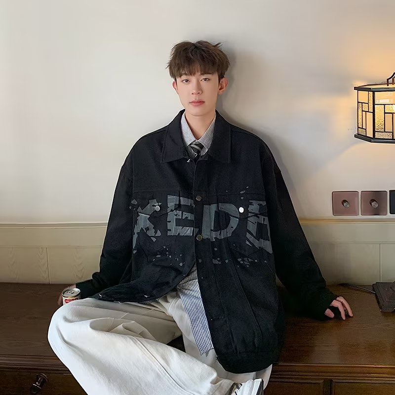 Áo Khoác Denim Dáng Rộng Phong Cách Thời Trang Đường Phố Mỹ