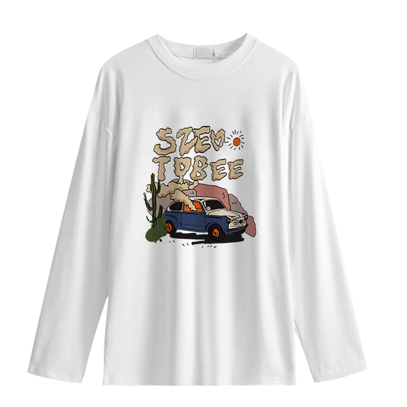 IELGY Áo Thun cotton Tay Dài Dáng Rộng In Họa Tiết Phong Cách Mỹ Thời Trang Cho Nữ