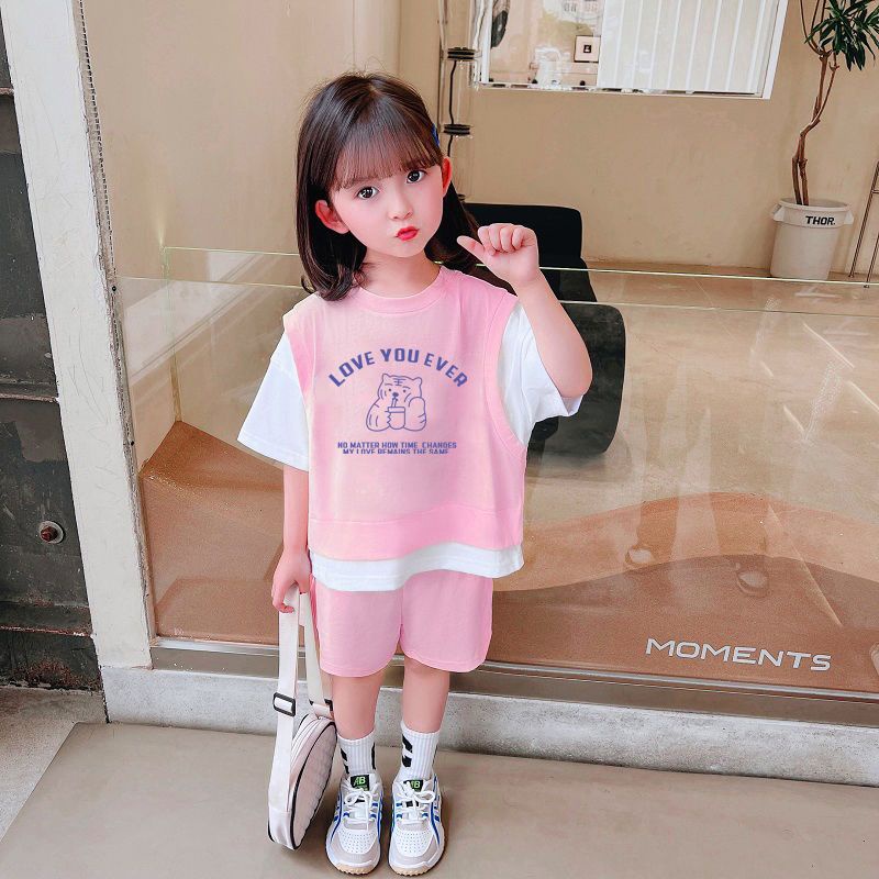Bộ Đồ Thể Thao 2 Món Áo Tay Ngắn Phối Quần Short Cỡ Nhỏ / Vừa Thời Trang Mùa Hè 2023 Cho Bé Gái