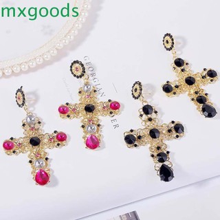 Khuyên tai xỏ hình chữ thập dáng dài màu hồng đen thời trang cho nữ
