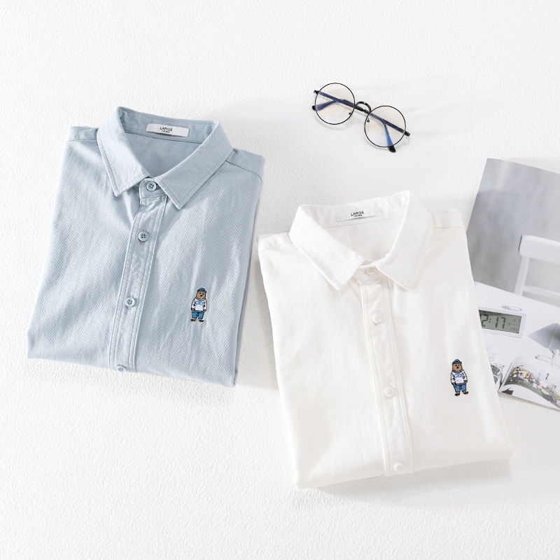 Áo Sơ Mi Nam Dài Tay Thêu Hình Gấu Màu Sắc Thanh Lịch