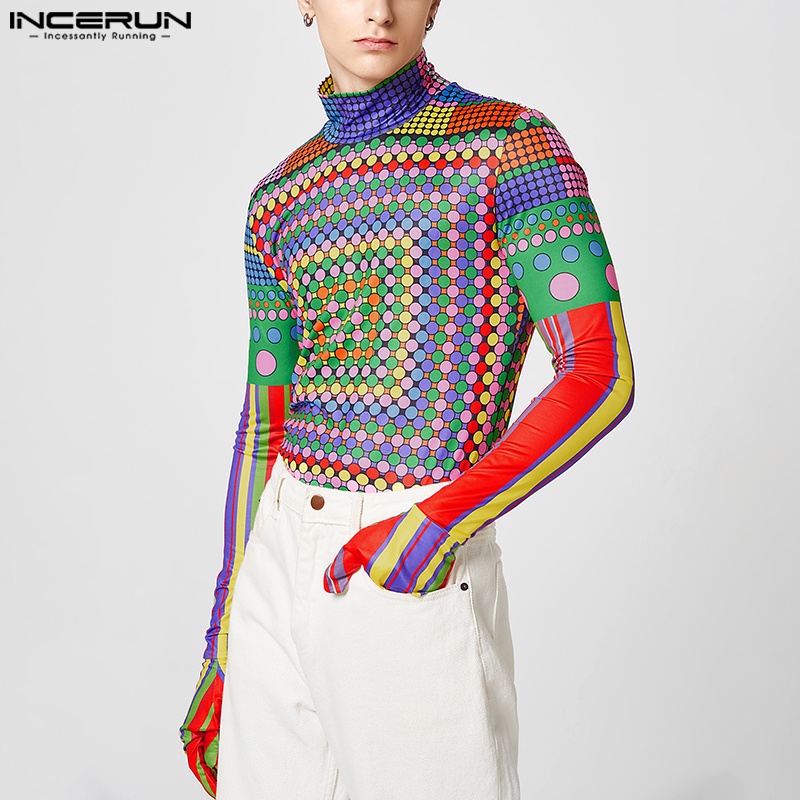 Áo Thun Tay Dài INCERUN Họa Tiết Chấm Bi Nhiều Màu Sắc Thời Trang Cho Nam