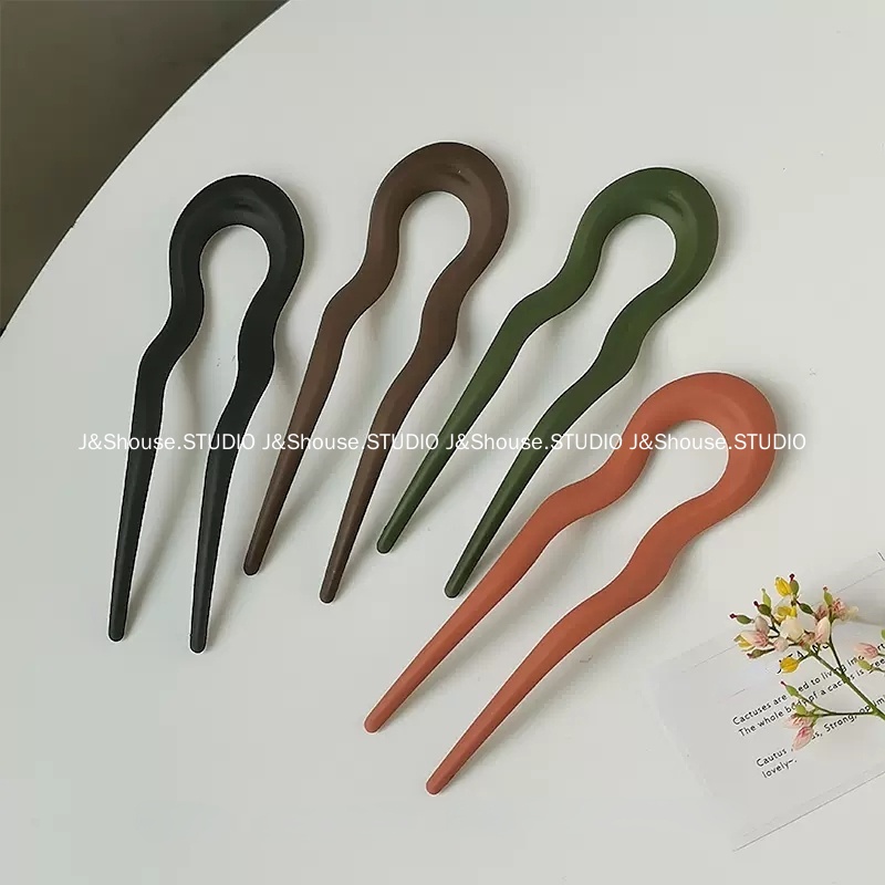 Kẹp Tóc acrylic Hình Chữ U Gợn Sóng Màu Nhám Phong Cách Hàn Quốc KF571