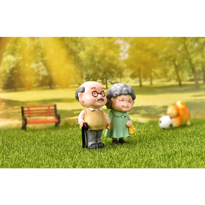 Mô Hình Tiểu Cảnh " Cặp Đôi Ông Bà Mini" Trang Trí Sen Đá, Sân Vườn/ Chậu Cây, DYI, Terrarium