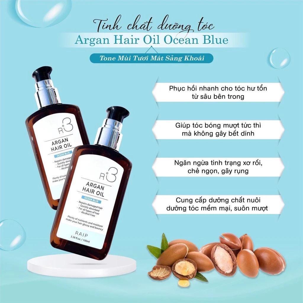 Tinh Dầu Dưỡng Tóc Bóng Mượt Raip R3 Argan Hair Oil 100ml - OCEAN BLUE