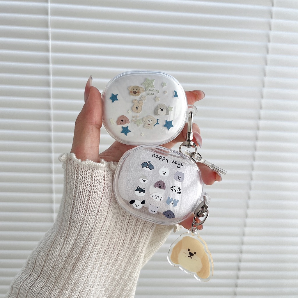 Vỏ Bảo Vệ Hộp Sạc Tai Nghe Redmi Buds4 Lite Bằng TPU Trong Suốt Họa Tiết Hoạt Hình Chú Chó Vui Nhộn Chống Sốc Kèm Móc Tre