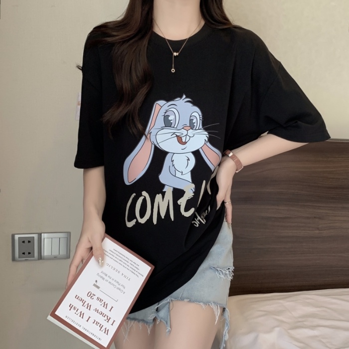 Áo Thun NgắN Tay Cổ TròN In HìNh Thỏ ThờI Trang MùA Hè MớI