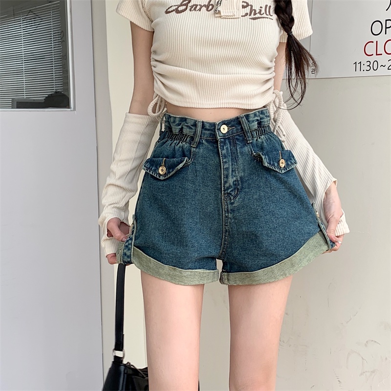 Quần Short Jean Nữ Lưng Cao Ống Rộng Thời Trang Hàn Quốc