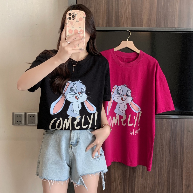 Áo Thun NgắN Tay Cổ TròN In HìNh Thỏ ThờI Trang MùA Hè MớI