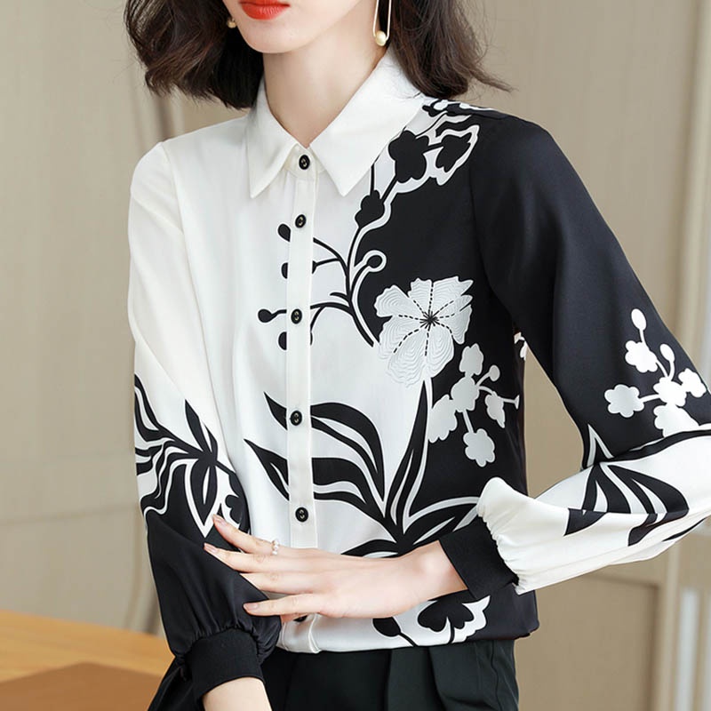 Áo Sơ Mi Voan Phối Hai Màu Trắng Đen Thời Trang Thanh Lịch