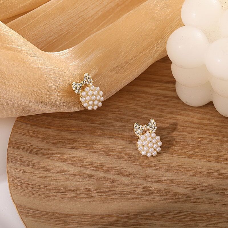 Đôi Khuyên Tai Hình Nơ Đính Ngọc Trai Thời Trang Sang Trọng Cho Nữ