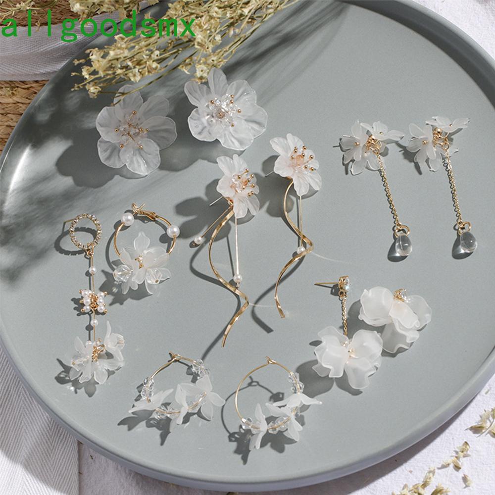 Hoa tai S925 dáng dài hình bông hoa đính ngọc trai giả đẹp mắt