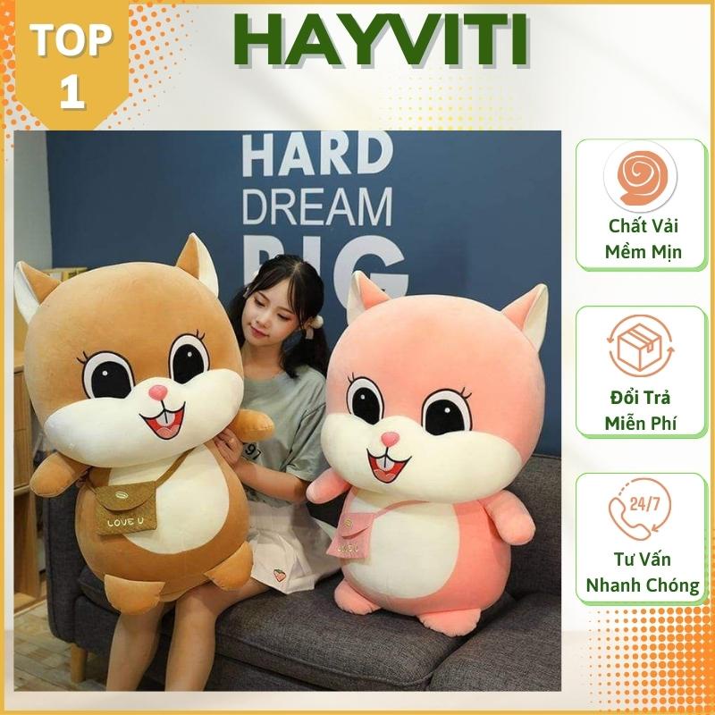 Gấu bông sóc đeo túi dễ thương, thú nhồi bông to khổng lồ hình con sóc cute 50cm/70cm/95cm - Quà tặng ý nghĩa HAYVITI