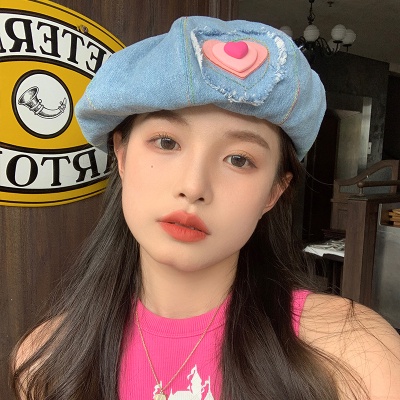 Mũ beret denim Hình Đám Mây Màu Hồng Ngọt Ngào Phong Cách retro Mùa Hè Cho Nữ