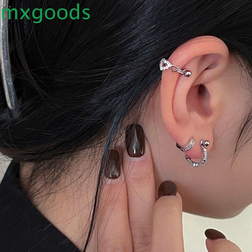 Khuyên Tai Bất Đối Xứng Hình Học Đơn Giản MXGOODS|Khuyên Tai Trái Tim Đính Đá Hồng Phong Cách Hàn Quốc