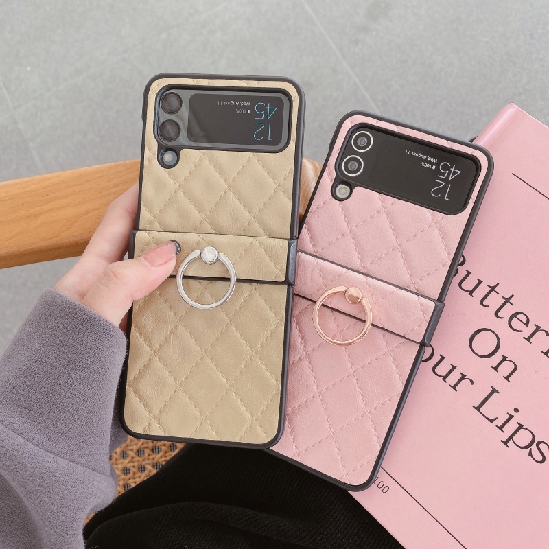 Ốp Điện Thoại Da Gập 4 Họa Tiết Hình Thoi Cho Samsung Galaxy Z Flip 3
