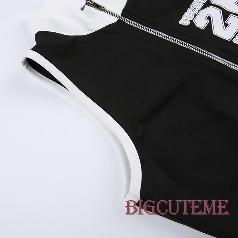 Áo Croptop Sát Nách Có Khóa Kéo In Số Thời Trang Mùa Hè Cho Nữ