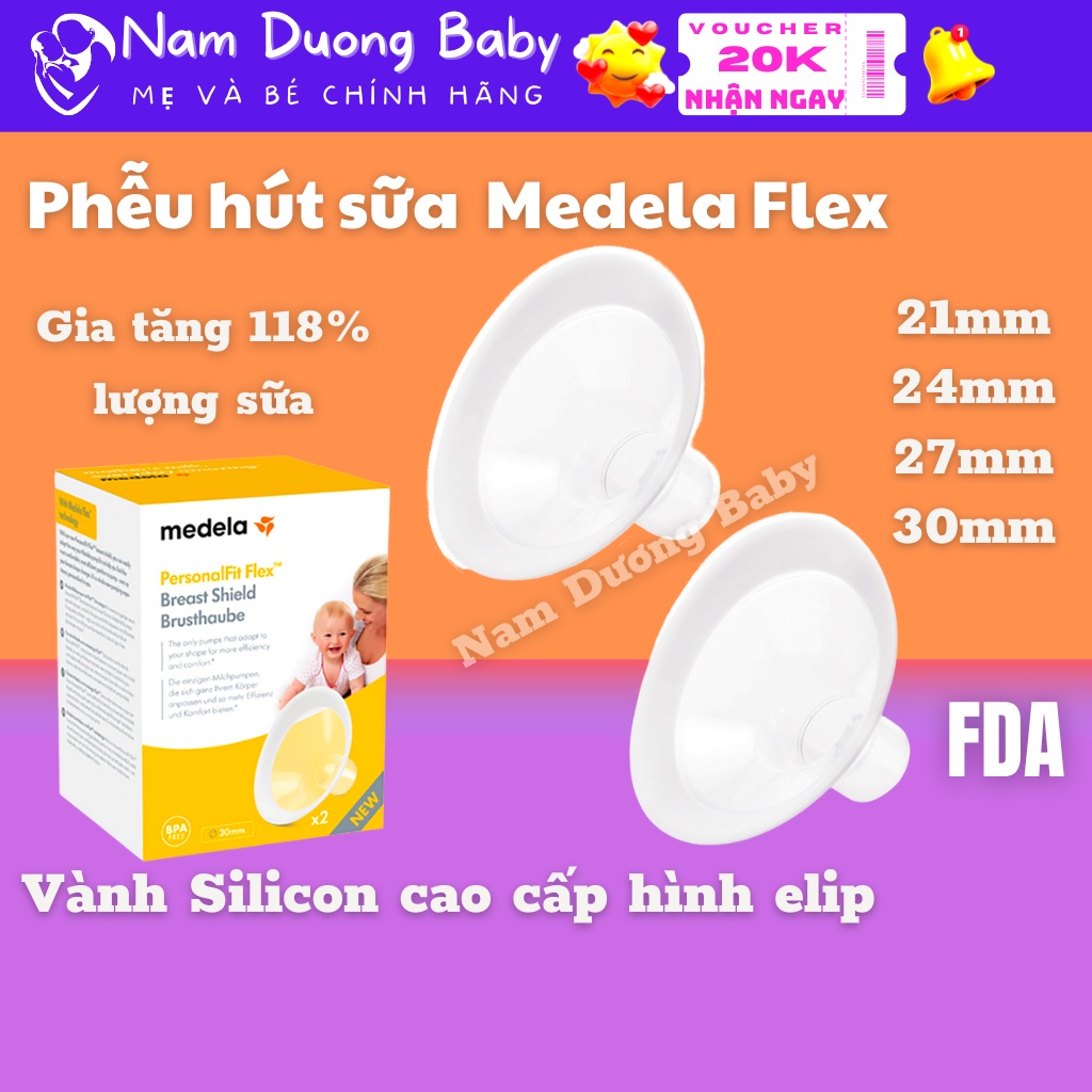 Phễu Medela Flex  silicon vành mềm hình elip cho máy Pump, Freestyle Flex, Sonata, Maxflow, Swing Maxi namduongbaby