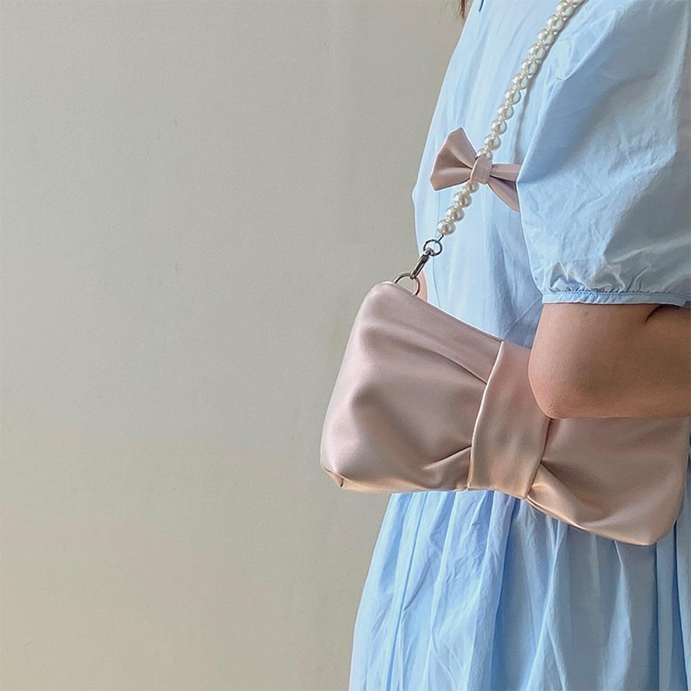 EBINLANDS Túi Xách Tay Đính Nơ Ngọc Trai Thiết Kế Nhỏ Gọn Thanh Lịch Dành Cho Nữ