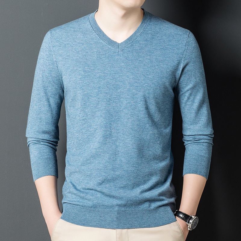 ☞Áo Dệt Kim cotton Mỏng Tay Dài Cổ Chữ v Màu Trơn Đơn Giản Thời Trang Cho Nam
