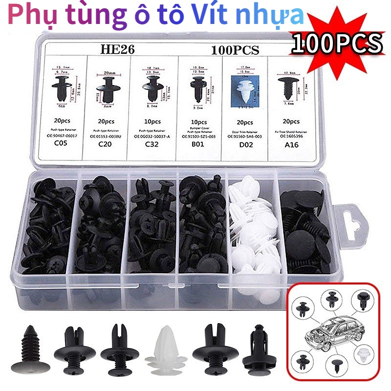 Hộp 100 chốt vít vặn SEAMETAL nhựa tiện lợi dành cho các bộ phận trên xe hơi
