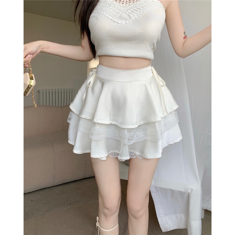 Chân Váy Ren Xếp Tầng Lưng Cao Dáng Rộng Thời Trang Mùa Hè Cho Nữ