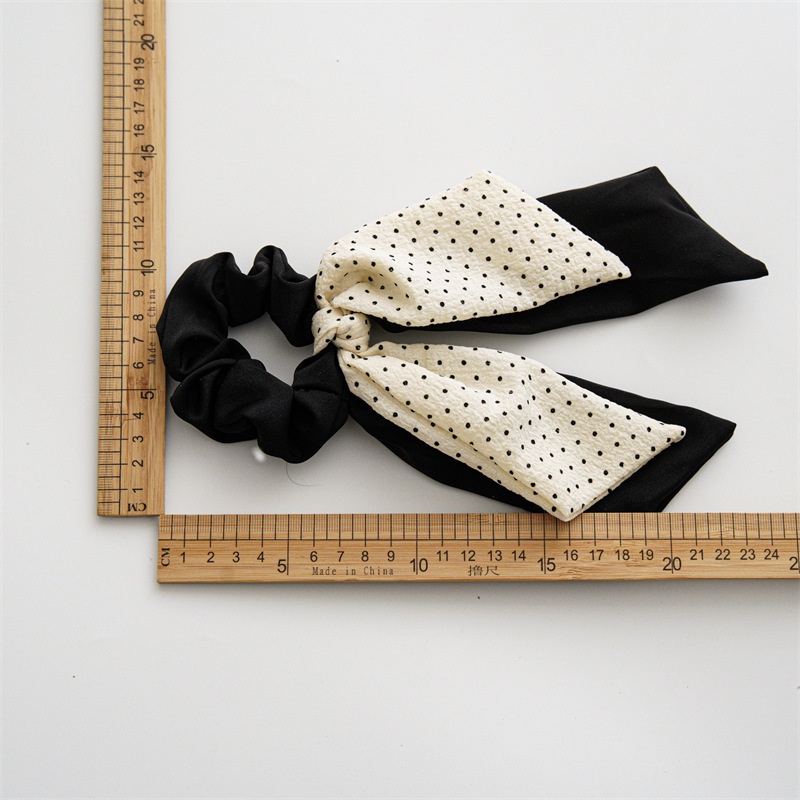 Dây Cột Tóc Hai Lớp Cỡ Lớn In Chấm Bi Màu Đen Phong Cách Mới Cho Nữ