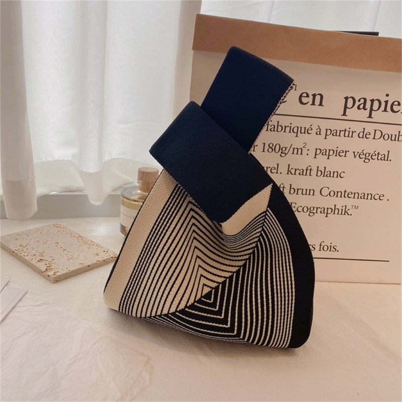 Túi Xách Tay Bằng Vải Dệt Kim Họa Tiết Kẻ Sọc Nhiều Màu Sắc Thời Trang Mùa Hè Dành Cho