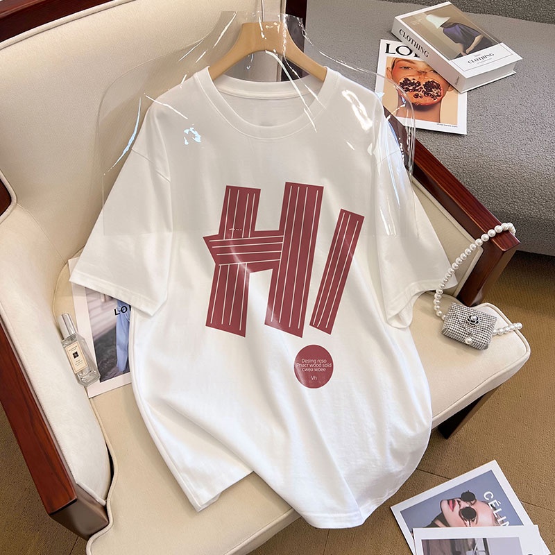 Áo Thun Đen 100% Cotton Tay Ngắn Dáng Rộng Phong Cách Hàn Quốc Cho Nữ Có Size 5XL