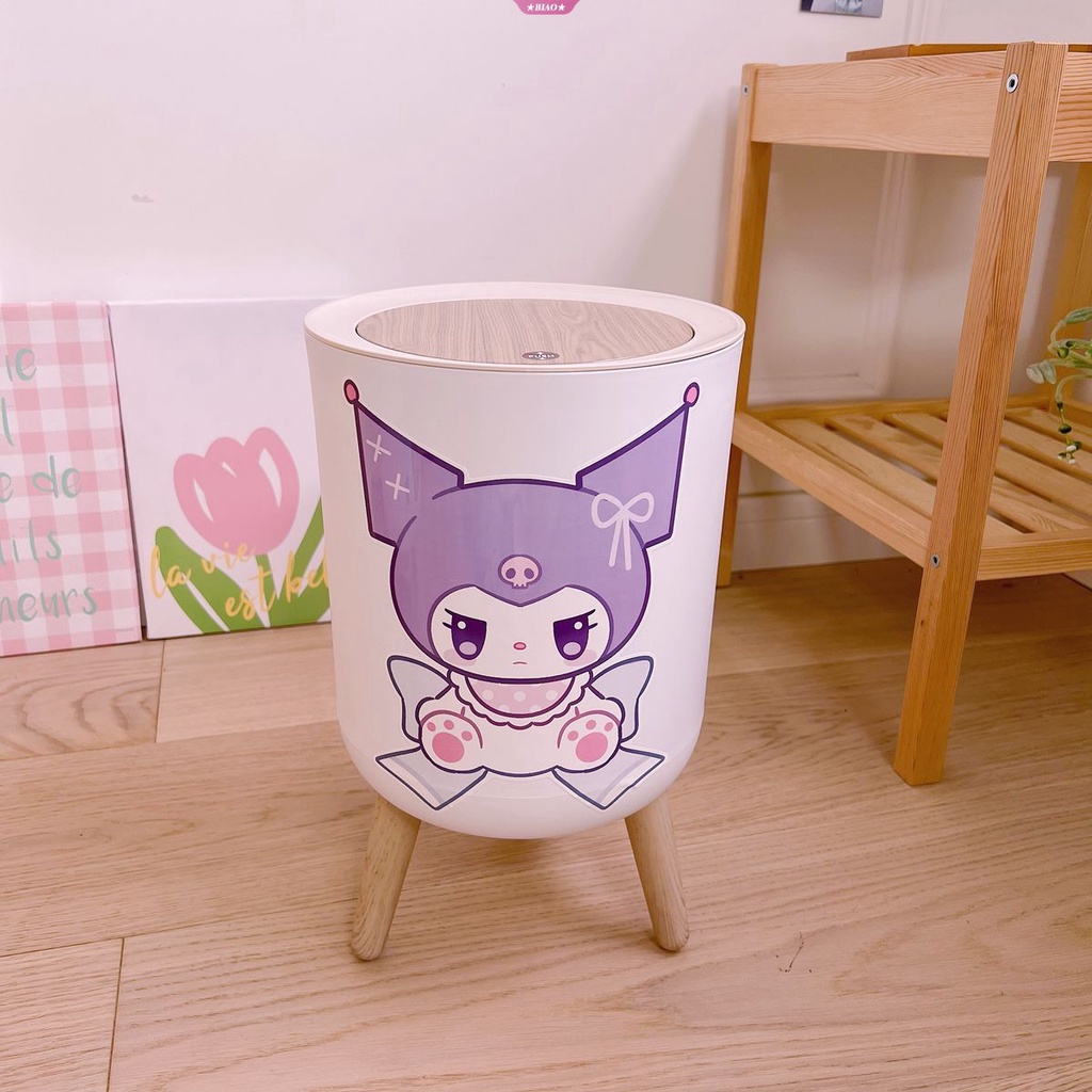 SANRIO Thùng Rác Nắp Lật Hình Tròn In Hình Cinnamoroll Kuromi My Melody Dễ Thương