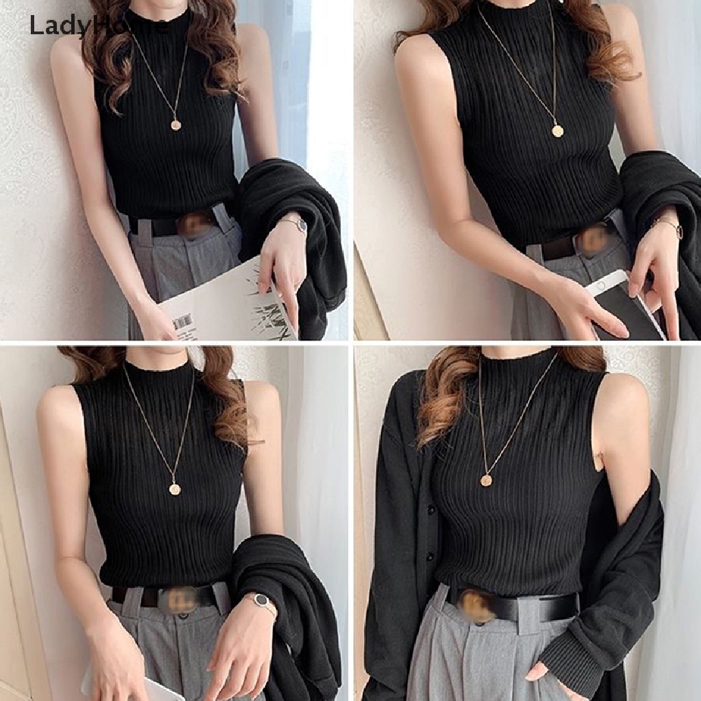 Áo Dệt Kim Sát Nách Cổ Lọ Màu Trơn Thời Trang Mùa Hè Cho Nữ