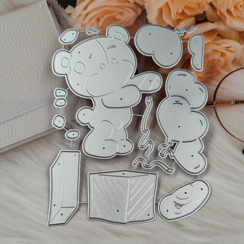 Khuôn Cắt Giấy Kim Loại Trang Trí Hình Gấu Và Bong Bóng
