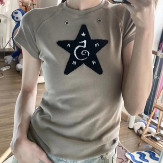 iMaodou Áo Thun Cổ Thuyền Dáng Ôm Màu Xám In Hình Gia Vị Thời Trang Cho Nữ