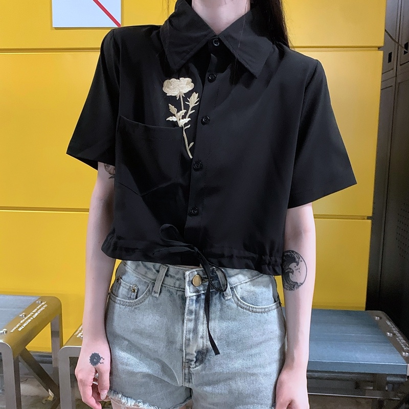 Áo Sơ Mi Crop top Tay Ngắn Thêu Họa Tiết Thời Trang Mùa Hè Hàng Mới Dành Cho Bạn Nữ