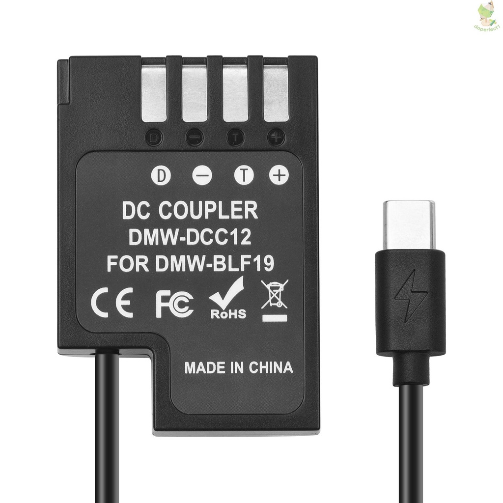 Andoer DMW-DCC12 Dummy Battery USB-C Coupler Adapter BLF19 Dummy Battery Coupler with USB Type-C Spring Power Cable Repl   Came-6.5