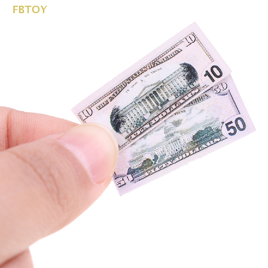 Set 100 Tờ Tiền Đô La 5 / 10 / 20 / 50 / 100 Trang Trí Nhà Búp Bê 1: 12