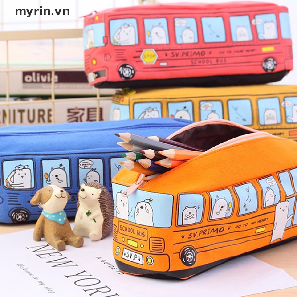 Túi Đựng Bút Bằng Vải canvas Cỡ Lớn In Hình Xe Buýt Dễ Thương