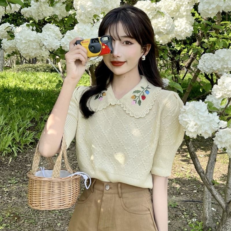[MURIOKI] Áo Sơ Mi Dệt Kim Thêu Hoa Phong Cách Pháp Cổ Điển Thanh Lịch Thời Trang Xuân Hè 2023 Cho Nữ