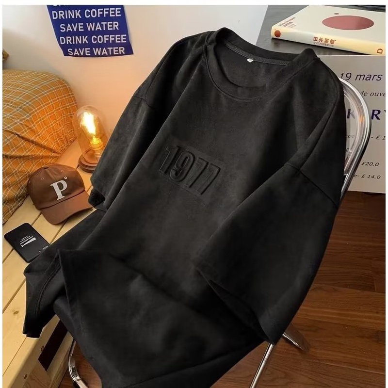 Áo Thun Tay Ngắn Cổ Tròn Bằng Da Lộn Phong Cách Hip hop Thời Trang Mùa Hè Cho Nam