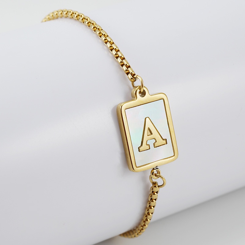 【hàng sẵn sàng】Lắc tay 18K Vàng 26 Chữ cái A-Z Hình Vỏ Sò Nữ Đôi Thép titan Đơn Giản Thời trang Có thể điều chỉnh Quà tặng Bạn thân Hàn Quốc Trang sức Phụ kiện