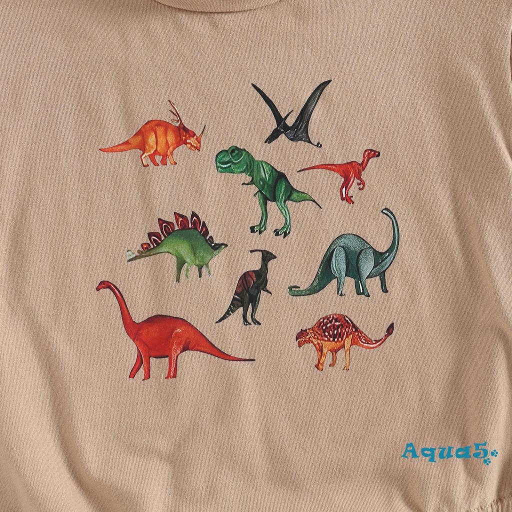 Áo Liền Quần Ngắn Tay In Hình Khủng Long Đáng Yêu Cho Bé