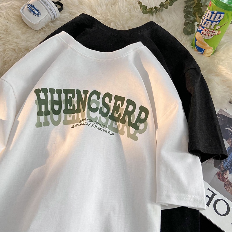 Áo Thun Cotton Ngắn Tay Cổ Tròn In Chữ Phong Cách Hip Hop Đường Phố Cho Nam