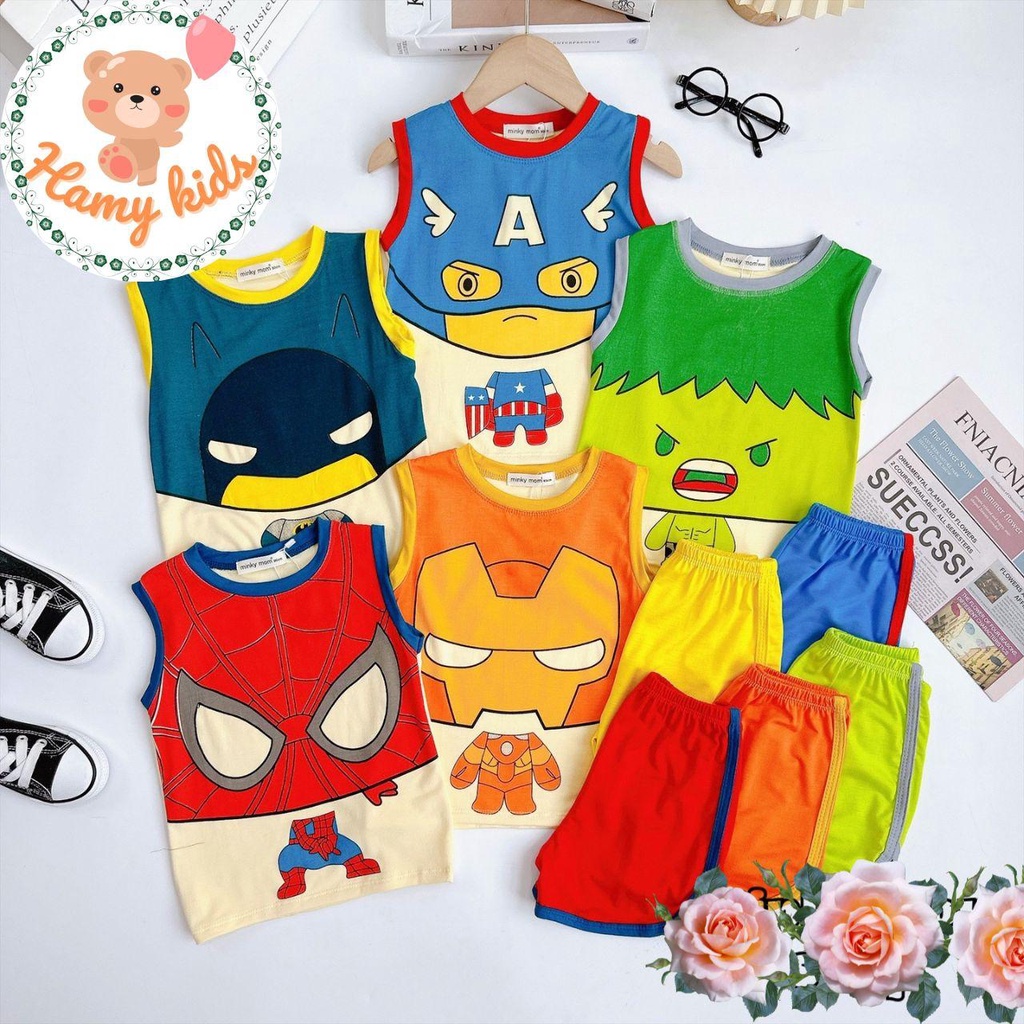 Bộ Ba Lỗ Minky Mom Chính Hãng Thun Lạnh Người Dơi Đội Trưởng Mỹ Iron Man Spider Man Cho Bé 0-5 Tuổi Dưới 20kg - Hamykids