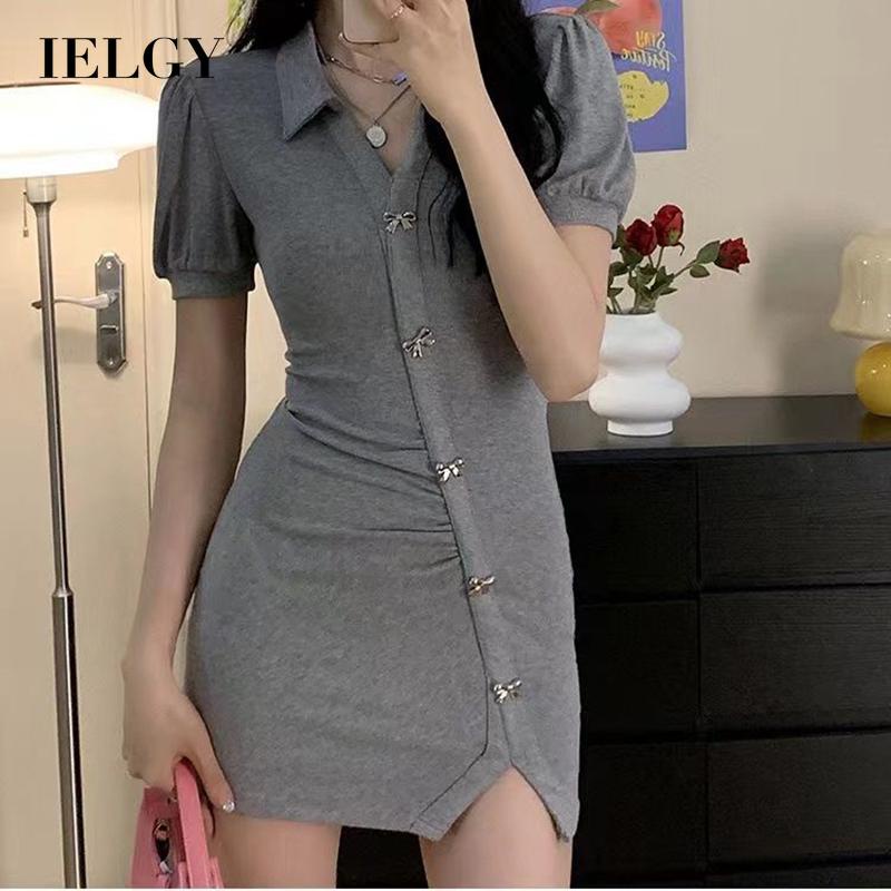 IELGY   Đầm Tay Ngắn Dáng Ôm Thời Trang Quyến Rũ Cho Nữ