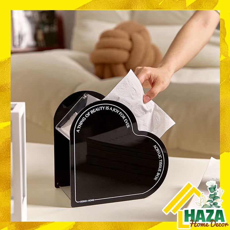 Hộp Đựng Khăn Giấy Để bàn trà phòng khách, bàn học phòng ngủ Acrylic Hình Trái Tim Đen trắng Decor [Haza Home Decor]