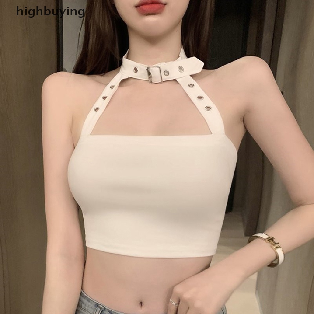 Hbvn Belle Áo Hai Dây Dệt Kim Hai Dây Ôm Dáng Ngắn Phối Khóa Kim Loại Mùa Hè